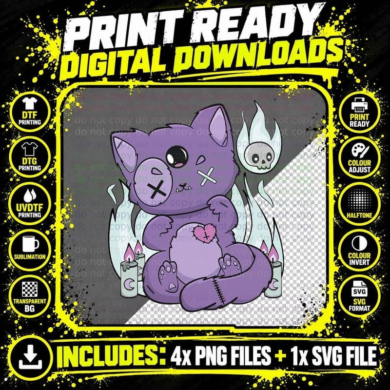 Yami Kawaii Cat and Pastel Goth Neko for Anime Horror Png SVG Digital Bundle