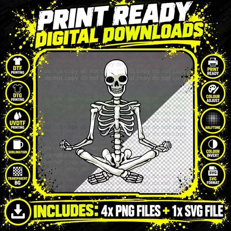Yoga Skeleton Funny Meditation Yoga Skeleton Halloween Png SVG Digital Bundle