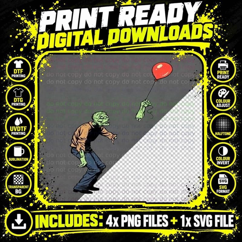 Zombie Birthday Balloons T-Shirt, Zombie Kids Birthday Png SVG Digital Bundle