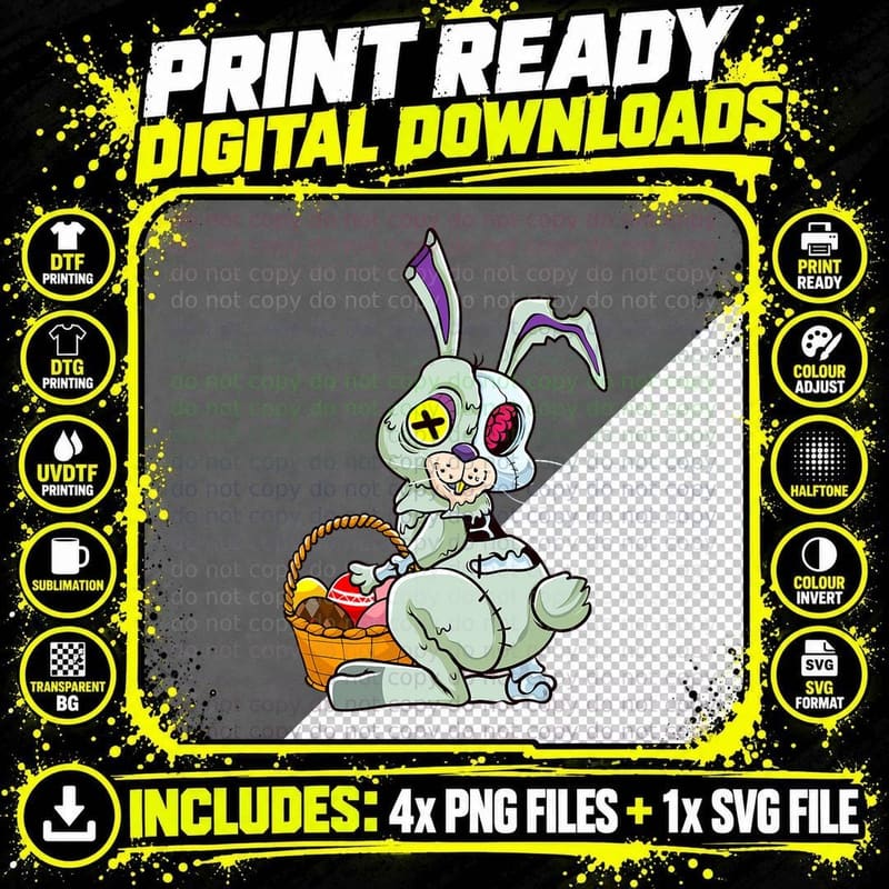 Zombie Easter Bunny Pastel Goth Easter Egg Women Teen Png SVG Digital Bundle