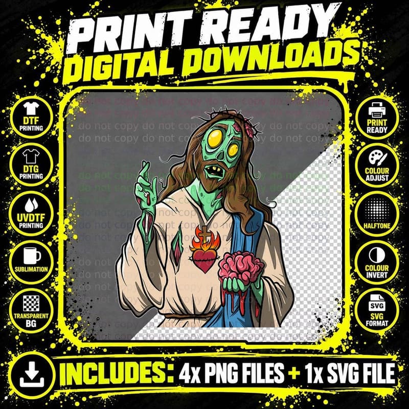 Zombie Jesus Halloween T-Shirt Png SVG Digital Bundle