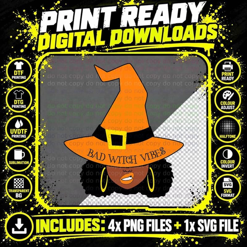 African American Women Bad Witch Vibe Halloween Costume Png SVG Digital Bundle