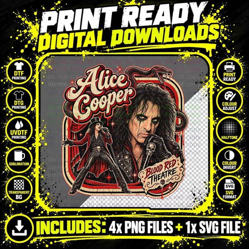 Alice Cooper Vintage Rock T-Shirt, Shock Horror Metal Png SVG Digital Bundle