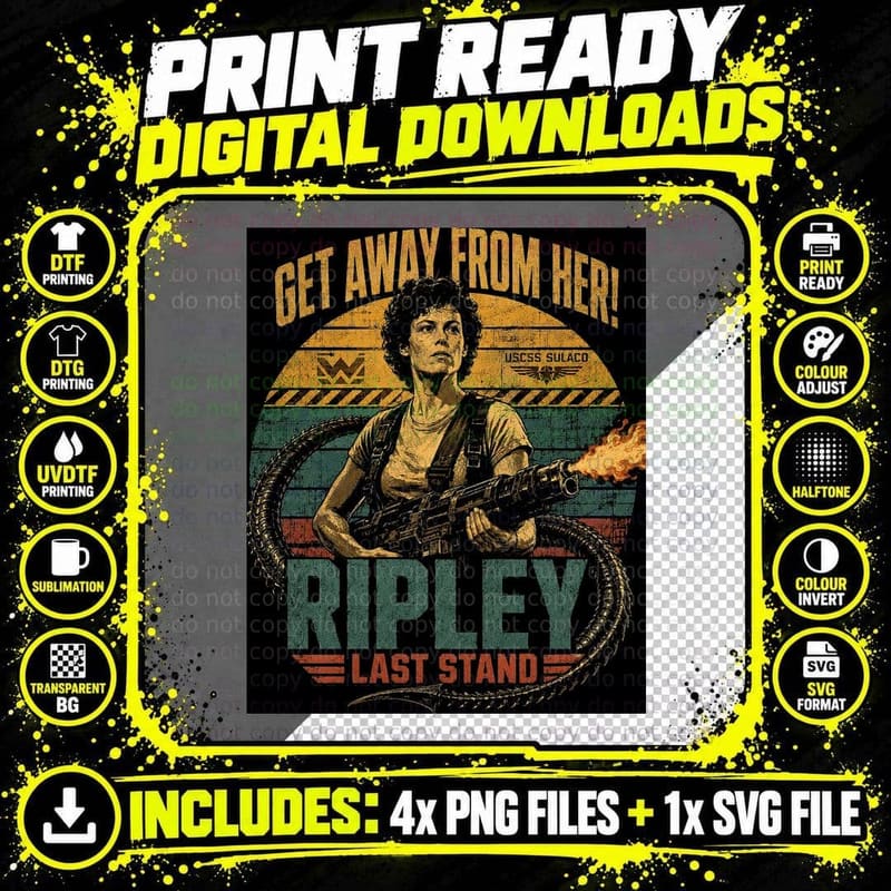 Aliens Ripley T-Shirt, Vintage 80s Sci Fi Horror Movie Png SVG Digital Bundle