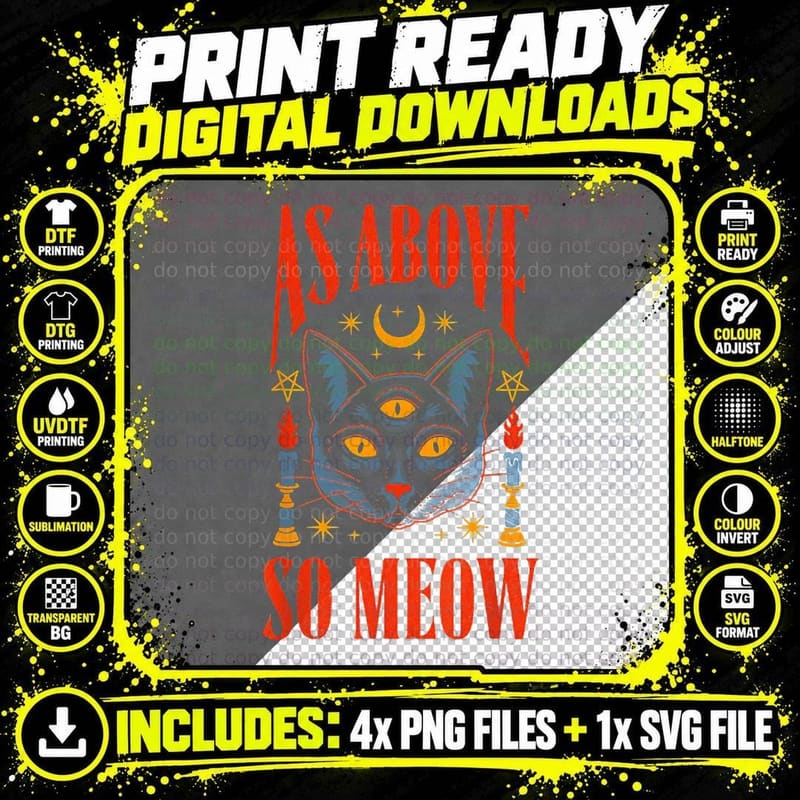 As Above So Meow Magic Cat Halloween Costume T-Shirt Png SVG Digital Bundle