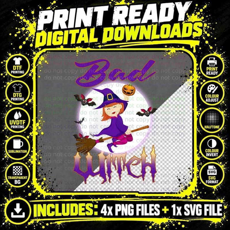 Bad Witch Halloween T-Shirt, Spooky Costume Design Png SVG Digital Bundle