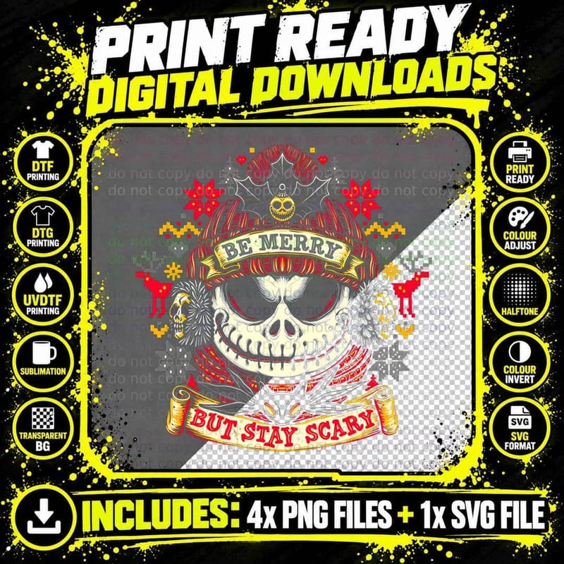 Be Merry Stay Scary Jack Skellington T-Shirt Png SVG Digital Bundle