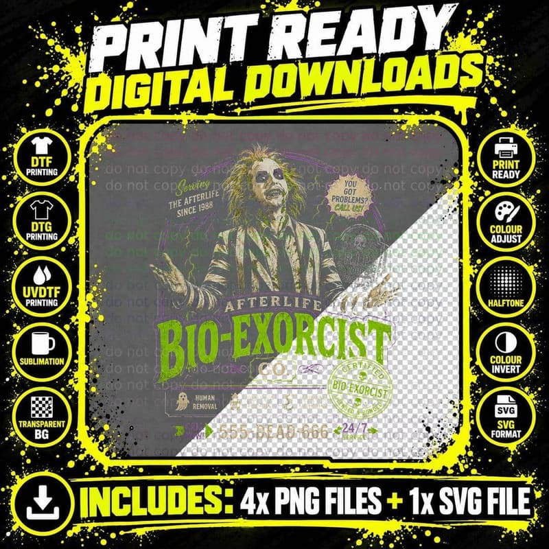 Beetlejuice Bio Exorcist T-Shirt, Gothic Horror Comedy Png SVG Digital Bundle