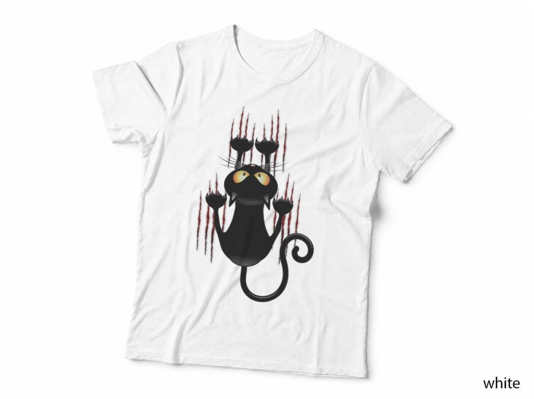 Black Cat Scratch T-Shirt, Halloween Horror, Spooky Cat Print