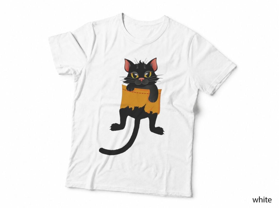 Black Cat in Pocket T-Shirt, Halloween Costume, Pet Lover Apparel