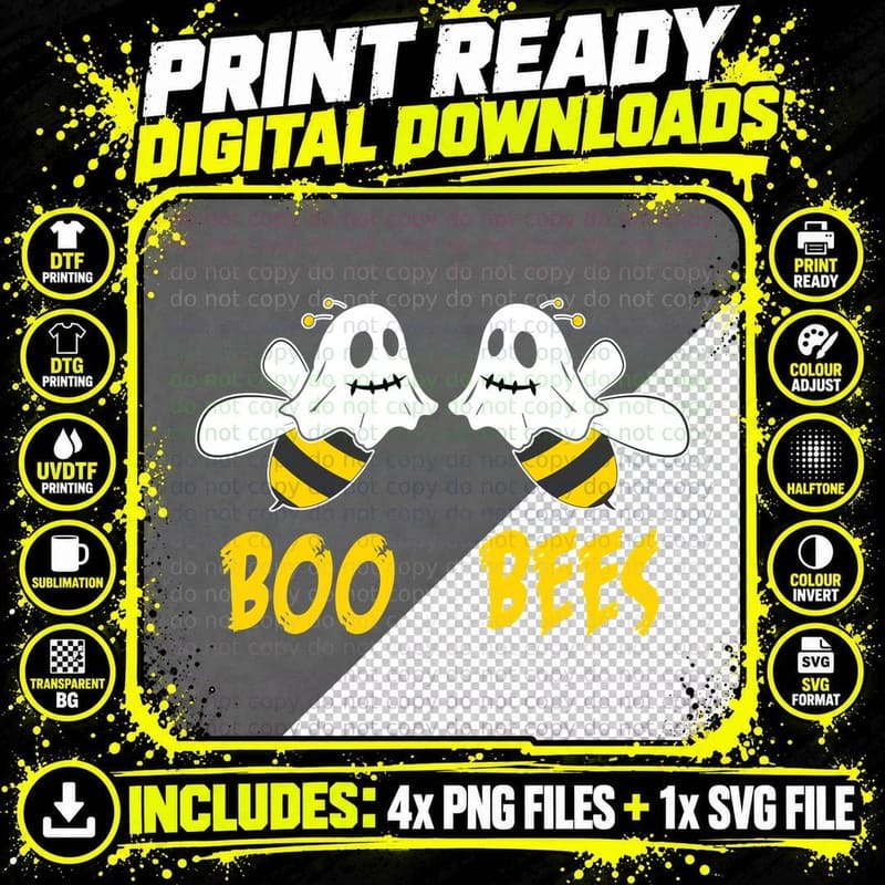 Boo Bees T-Shirt, Halloween Costume, Spooky Party Wear Png SVG Digital Bundle
