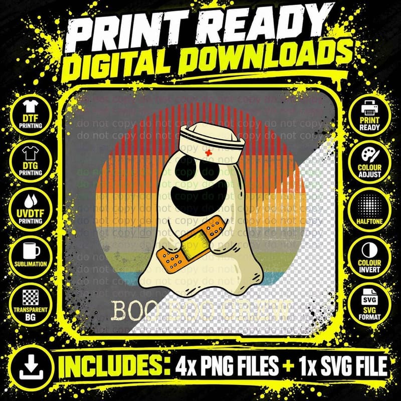 Boo Boo Crew Cool Design, Halloween Costume Png SVG Digital Bundle