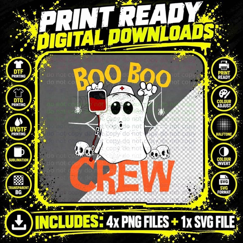Boo Boo Crew T-Shirt, Halloween Ghost Design Png SVG Digital Bundle