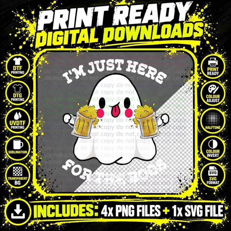 Boo Ghost Drinking Beer T-Shirt, Halloween Costume Png SVG Digital Bundle