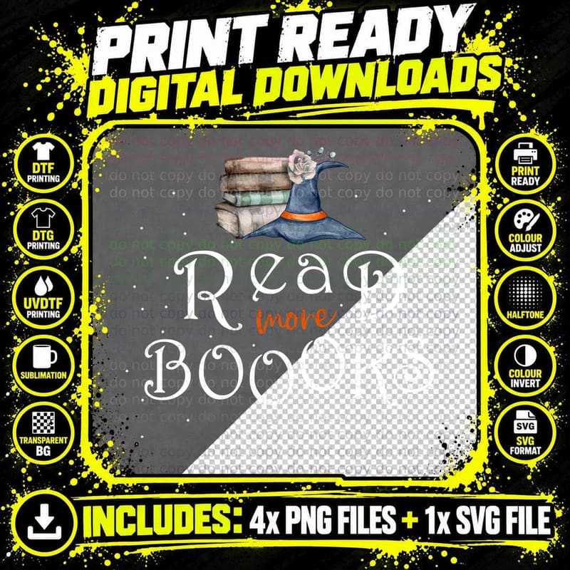 Book Stack Witch Hat T-Shirt, Halloween Witch Costume Png SVG Digital Bundle