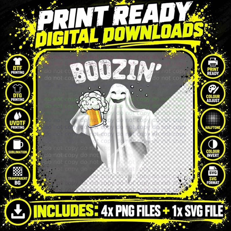 Boozy Ghost T-Shirt, Halloween Party, Boozy Vibes Png SVG Digital Bundle