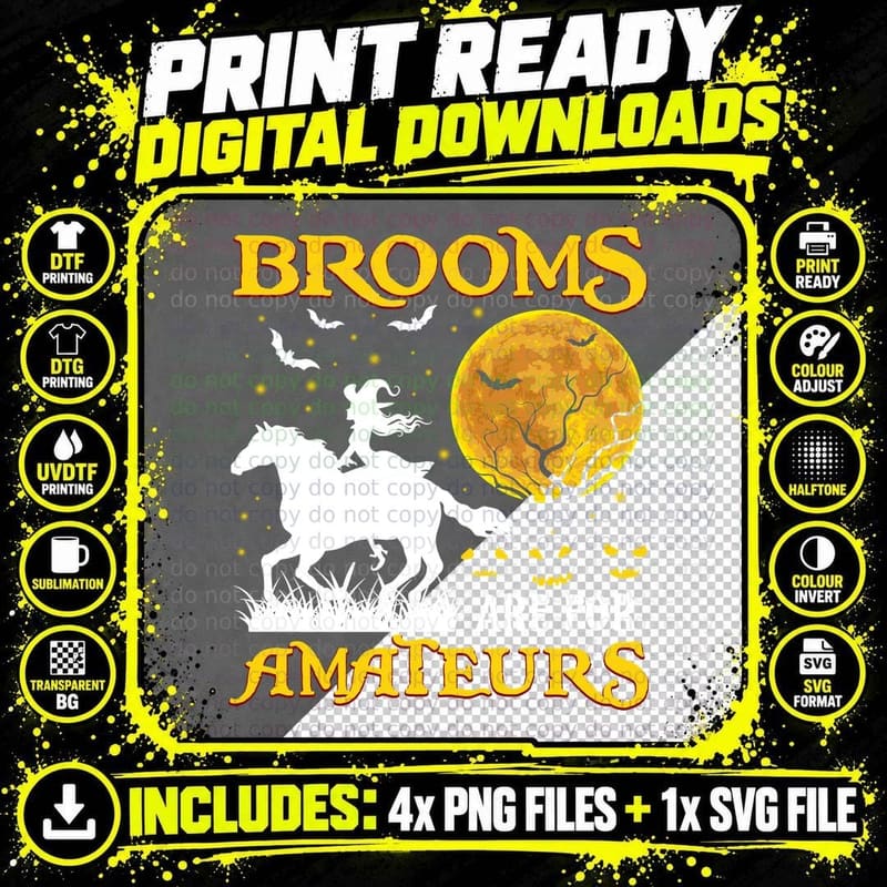 Brooms Amateurs Halloween T-Shirt, Spooky Witch Costume Png SVG Digital Bundle