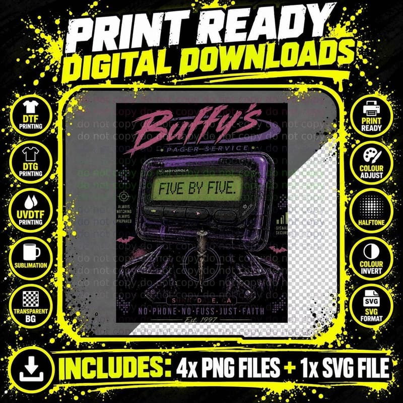 Buffy the Vampire Slayer Y2k Pager Five by Five Halftone Png SVG Digital Bundle