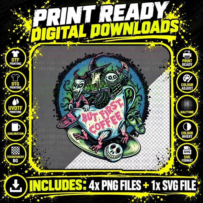 But First Coffee T-Shirt, Nightmare Halloween Spooky Png SVG Digital Bundle