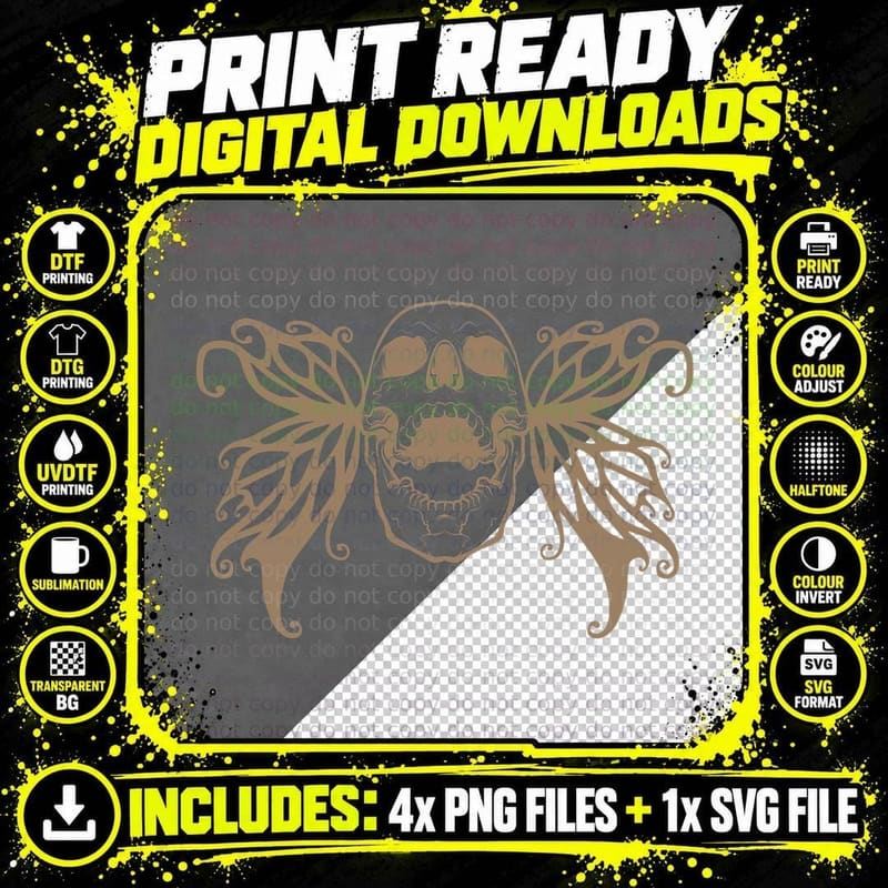 Butterfly Wing Fairy Grunge Fairycore Skeleton Skull Png SVG Digital Bundle