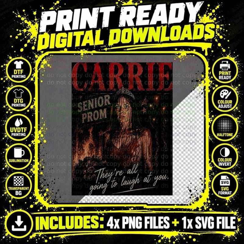 Carrie Horror Movie T-Shirt, Prom Queen Vintage 70s Png SVG Digital Bundle