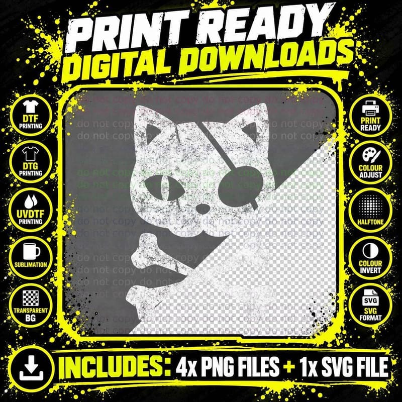 Cat Pirate Halloween Costume T-Shirt, Skull Crossbones Png SVG Digital Bundle