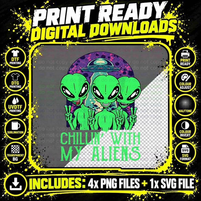 Chillin with My Aliens Group Toddler Boys Kids Halloween Png SVG Digital Bundle