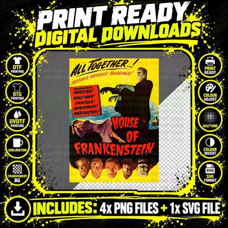 Classic Halloween Monster Poster Horror Movie Png SVG Digital Bundle