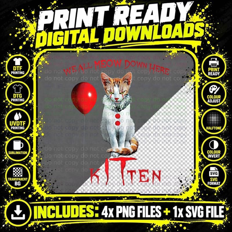 Clown Cat Kitten T-Shirt, Halloween Horror Png SVG Digital Bundle