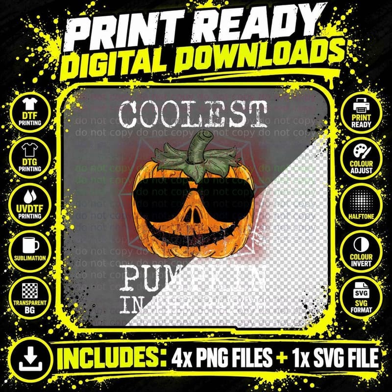 Coolest Pumpkin T-Shirt, Halloween Costume Png SVG Digital Bundle