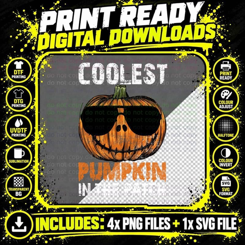 Coolest Pumpkin in the Patch T-Shirt, Halloween Costume Png SVG Digital Bundle