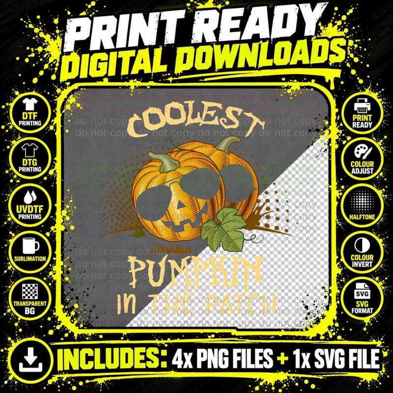 Coolest Pumpkin in the Patch T-Shirt, Halloween Design Png SVG Digital Bundle