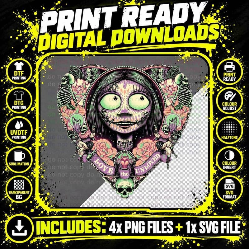 Corpse Bride T-Shirt, Gothic Horror Style Png SVG Digital Bundle