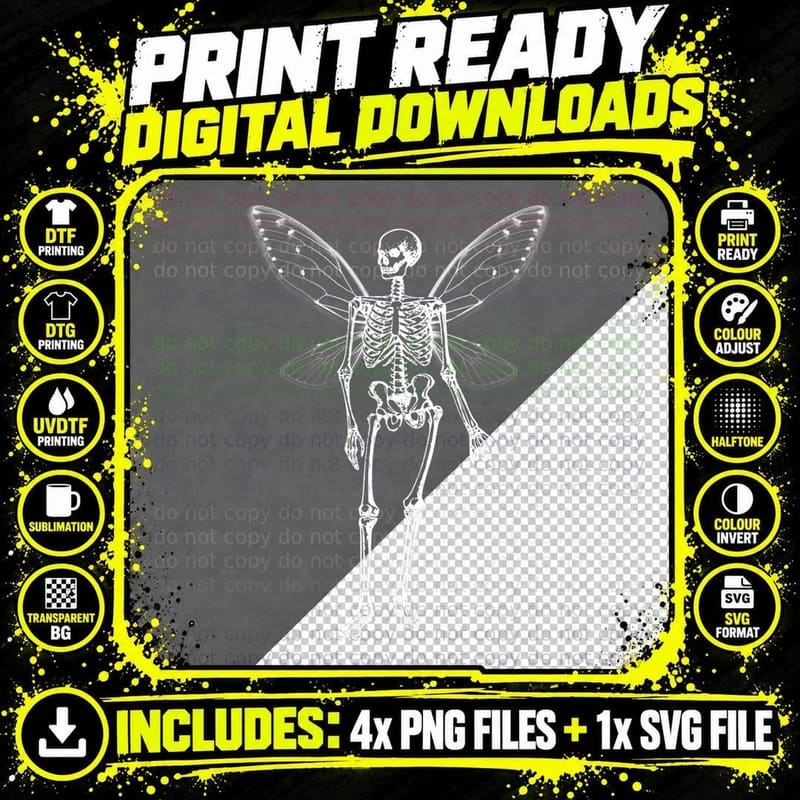 Cottagecore Aesthetic Skeleton Fairy Grunge Fairycore Png SVG Digital Bundle