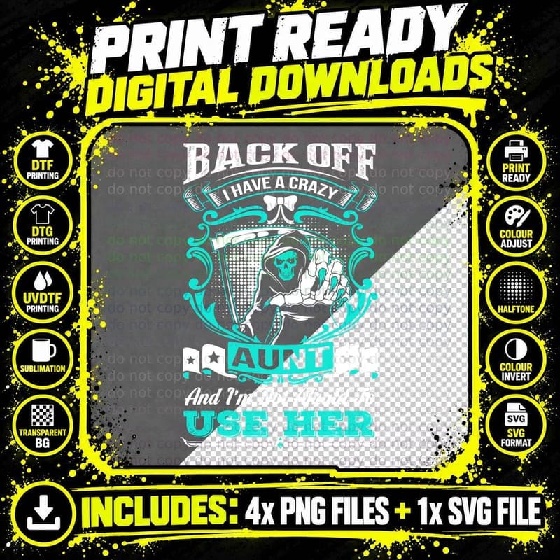 Crazy Aunt Grim Reaper T-Shirt, Halloween Gothic Style Png SVG Digital Bundle