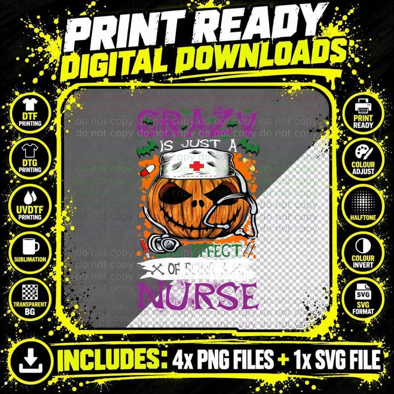 Crazy Pumpkin Nurse T-Shirt, Halloween Costume Png SVG Digital Bundle