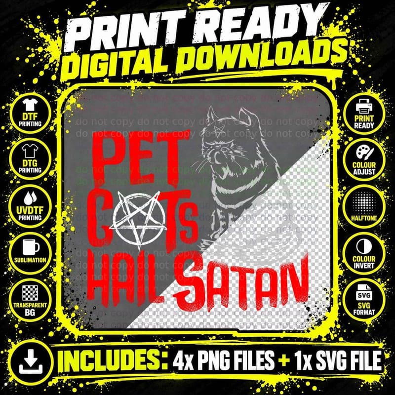 Creepy Cat Shirt - Occult Satanic Lucifer Gift Women Men Png SVG Digital Bundle