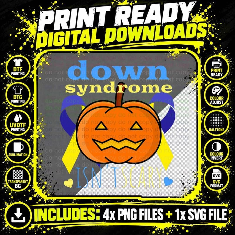 Cute Halloween Down Syndrome Girls Boys Pumpkin T21 Png SVG Digital Bundle