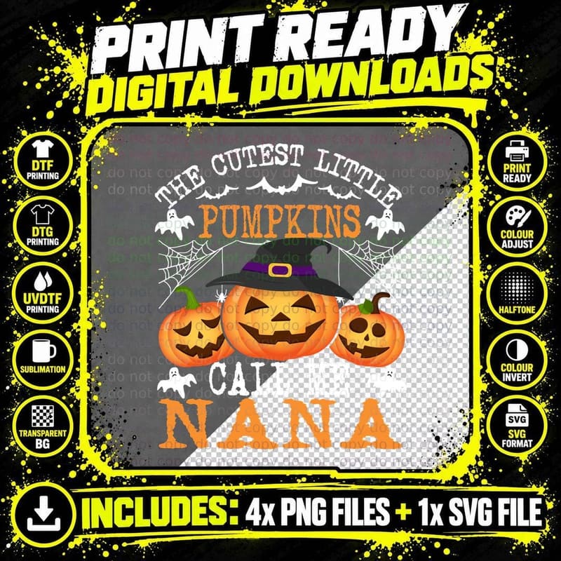 Cutest Pumpkins Call Me Nana T-Shirt, Halloween Costume Png SVG Digital Bundle