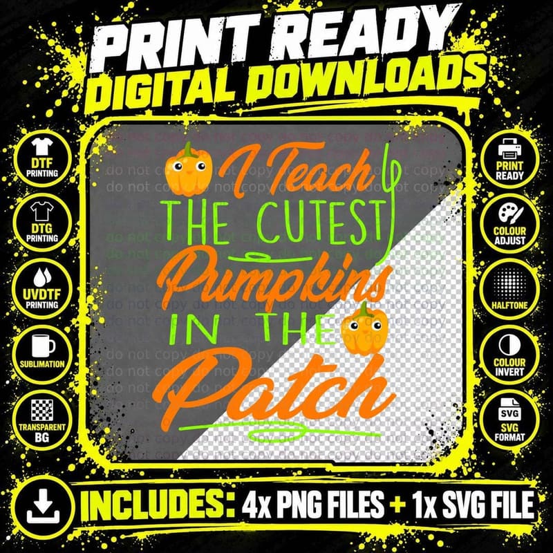 Cutest Pumpkins T-Shirt, Halloween Theme, Teacher Apparel Png SVG Digital Bundle