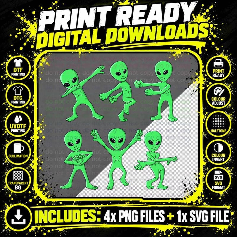 Dancing Aliens Dance Challenge Boys Girls Kids Halloween Png SVG Digital Bundle