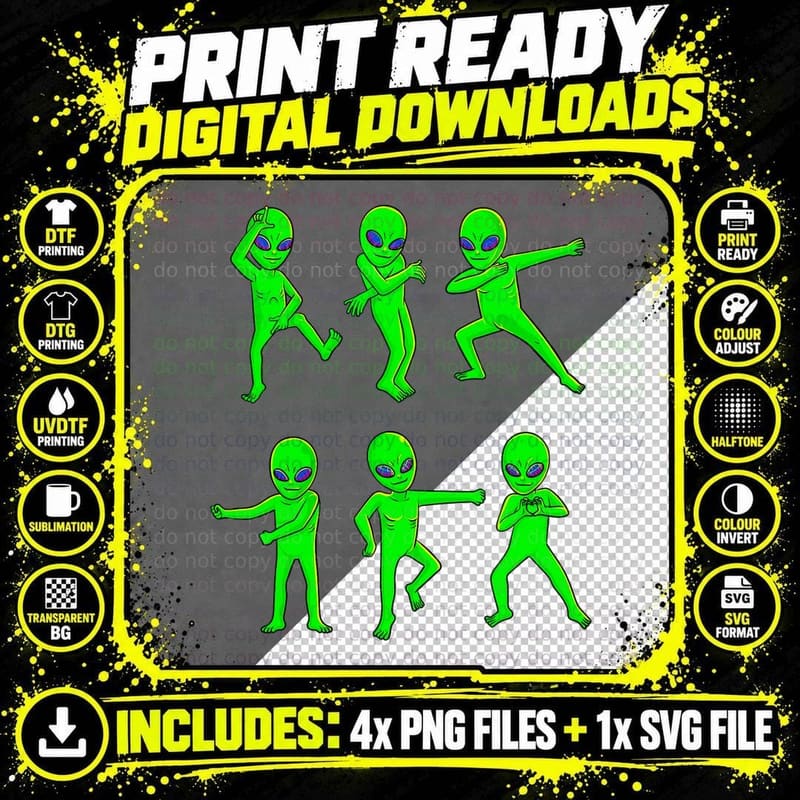 Dancing Aliens Halloween Green Alien Dance Kids Boys Png SVG Digital Bundle