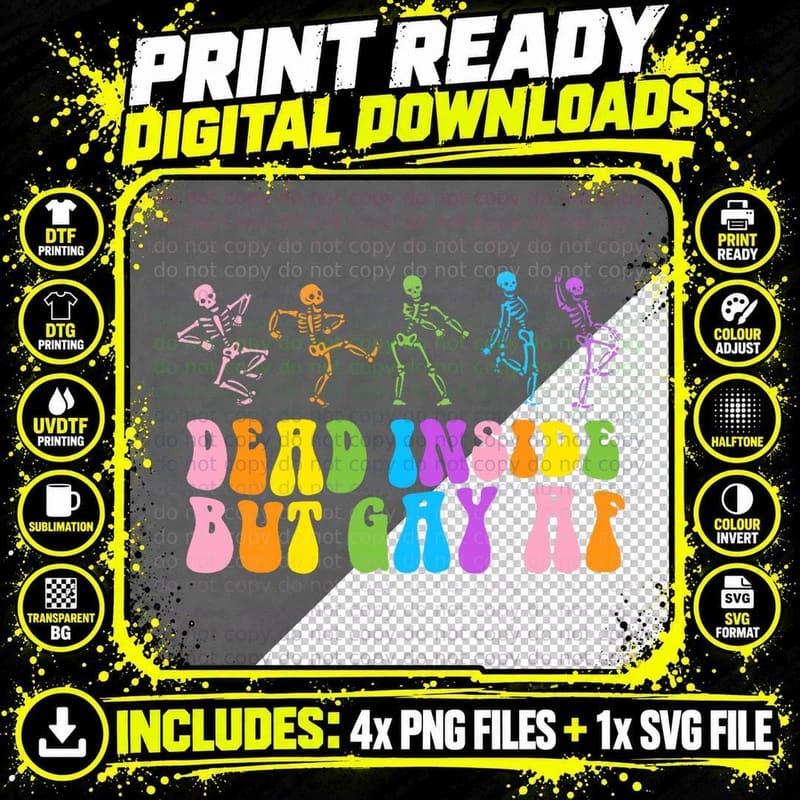 Dead Inside but Gay AF, Rainbow Skeleton Gay Png SVG Digital Bundle