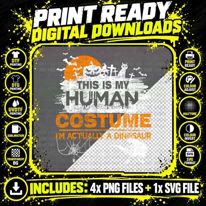 Dinosaur Costume T-Shirt, Halloween Humor, Funny Sarcasm Png SVG Digital Bundle