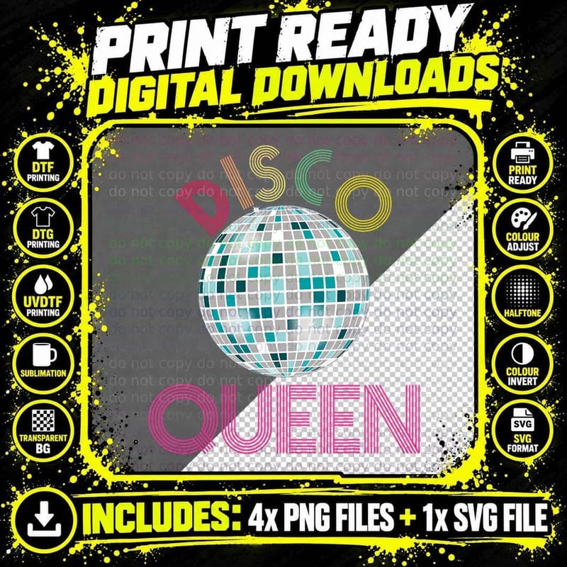 Disco Queen Shirt 1970s Halloween Costume Retro Disco Png SVG Digital Bundle