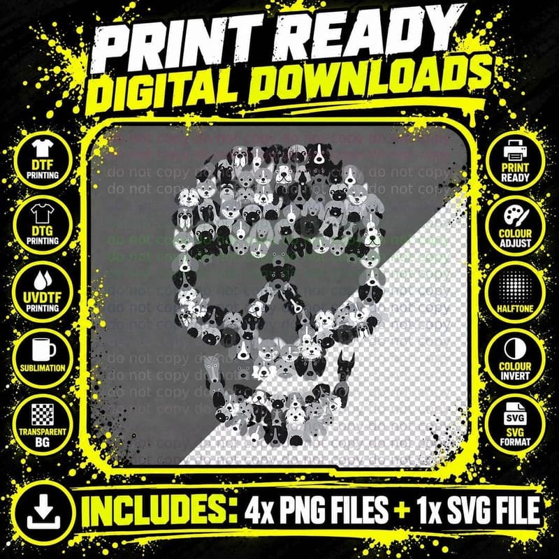 Dog Skull - Creepy Puppy Skeleton - Halloween Party Png SVG Digital Bundle