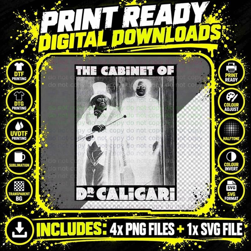 Dr Caligari Halloween Monster Poster Vintage Horror Png SVG Digital Bundle