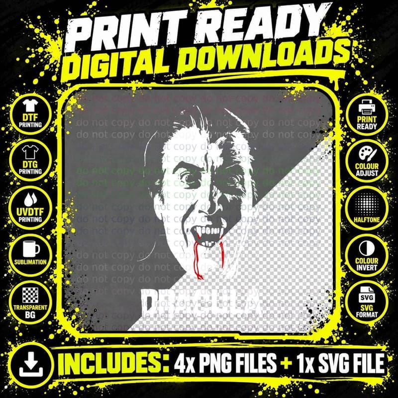 Dracula Vampire Classic Horror Flick White T-Shirt Png SVG Digital Bundle