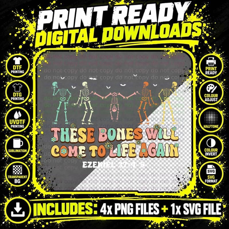 Dry Bones Come Alive Bible Verse Halloween Christian Png SVG Digital Bundle