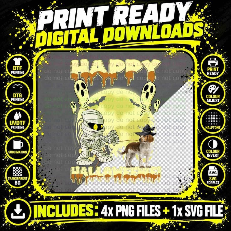 English Springer Spaniel Halloween Mummy T-Shirt Png SVG Digital Bundle